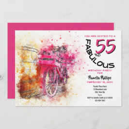 Vintage Rosa Watercolor Girly Bicycle Birthday Inbjudningar
