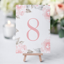 Vintage Rosa Watercolor Ro Bröllop Bordsnummer