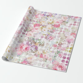 Vintage Rosa Watercolor Rosor Blommigt Polka dots Presentpapper