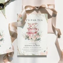 Vintage Rosa Watercolor Tea Party 1:a födelsedag