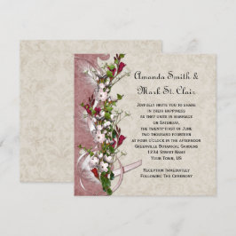 Vintage Rosa White Flowers Ribbon Feathers Bröllop Inbjudningar