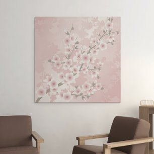 Vintage rosablommande körsbärsblomma canvastryck
