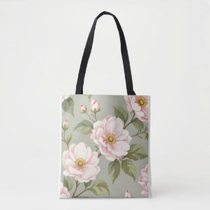 Vintage rosablommig camelliaskulderväska tygkasse