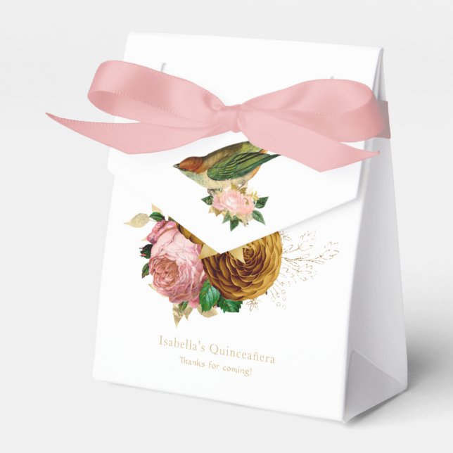 Vintage rosabränd och guld blomster Quinceañera Presentaskar (Framsidan Sidan)