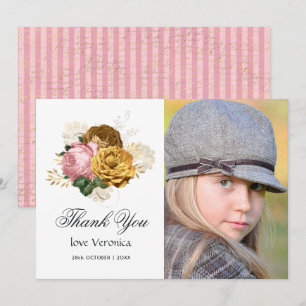 Vintage rosabränd och guld blomster Quinceañera Tack Kort