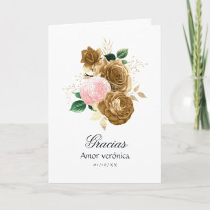 Vintage rosabränd och guld blomster Quinceañera Tack Kort