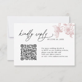 Vintage rosabruna QR-kod Bröllops-RSVP-kort OSA Kort