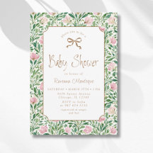 Vintage rosabruna vildrosor guldslinga baby shower