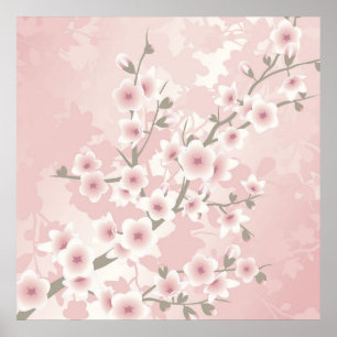 Vintage rosafärgad körsbärsblomning poster