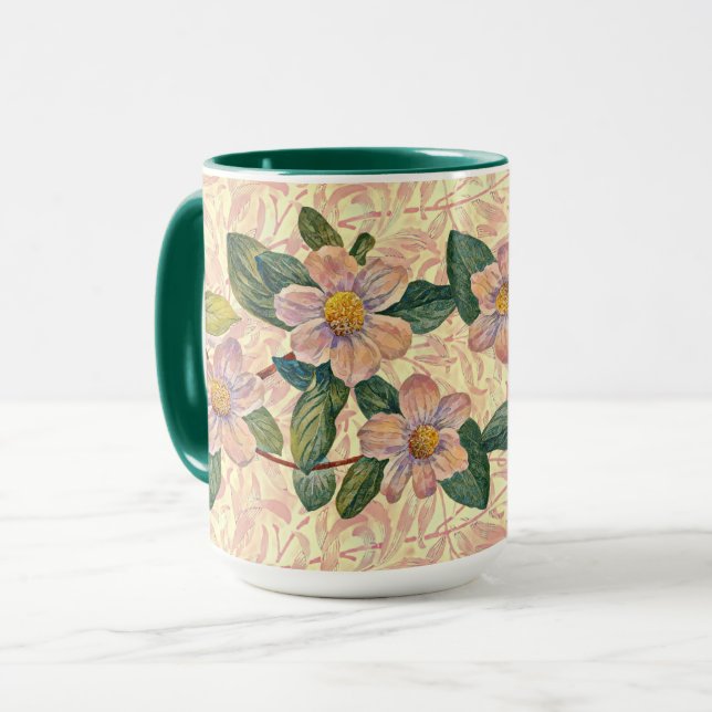 Vintage Rosblommig konst mugg kopp (Framsida vänster)