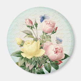 Vintage rosblommig magnet