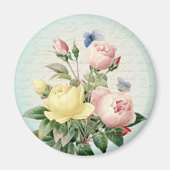 Vintage rosblommig magnet (Framsidan)