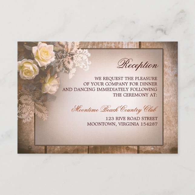 vintage rosbröllopsreception design tilläggskort (Framsida)