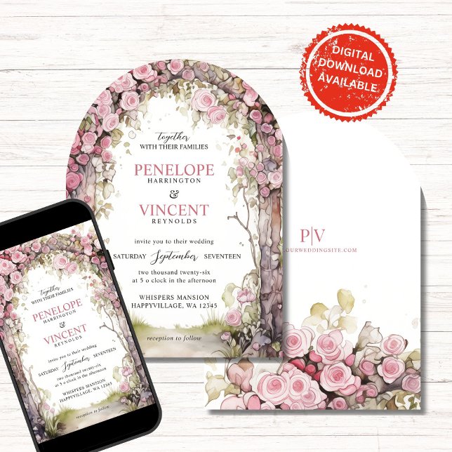 Vintage Rose Arch | Monogram Wedding Inbjudningar (Skapare uppladdad)