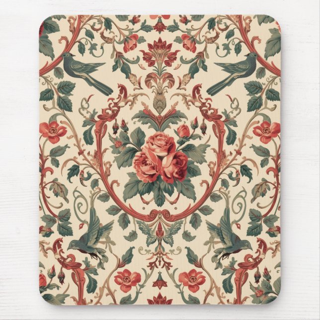 Vintage Rose & Bird Pattern Romantic Art Nouveau Musmatta (Framsidan)