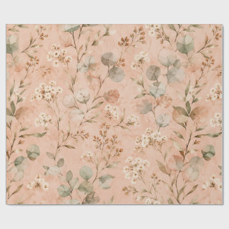 Vintage Rosé Blommig Akvarell Eukalyptus Mönster Presentpapper