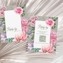 Vintage Rose Blommig QR-kod Romantisk Bröllop