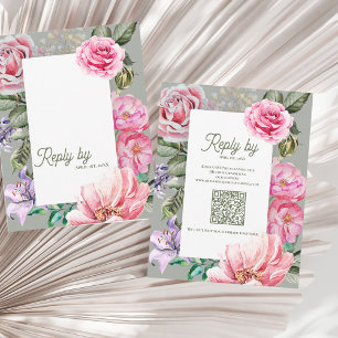 Vintage Rose Blommig QR-kod Romantisk Bröllop OSA Kort