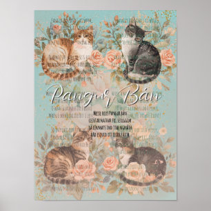 Vintage Rose Blommig Stugaträdgård Katter Pangur B Poster