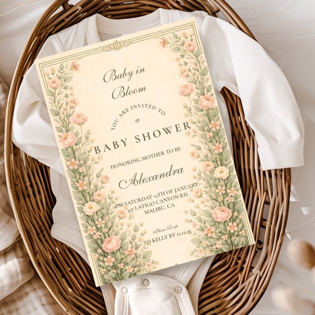 Vintage Rose Botanical Baby Shower Inbjudningar (Skapare uppladdad)