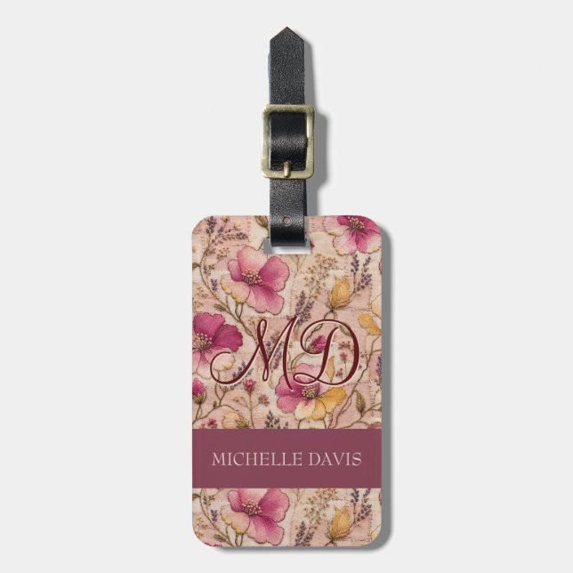 Vintage Rose Botaniskt Blomster Mönster Bagagebricka (Vertikal Framsida)