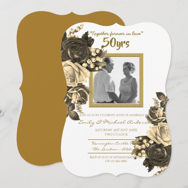 Vintage Rose Bröllopsjubileum - 50-års guldbröllop Inbjudningar (Fram/baksida)