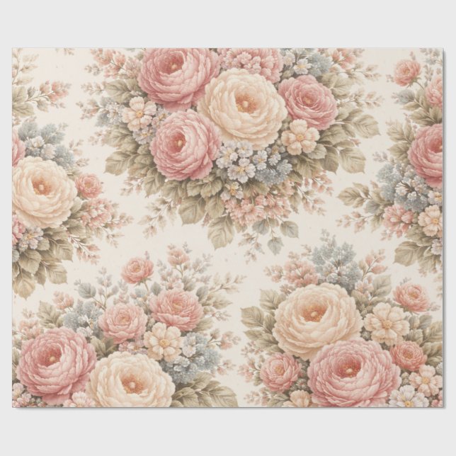 Vintage Rose Floral Pattern | Elegant Pastel  Presentpapper (Platt)