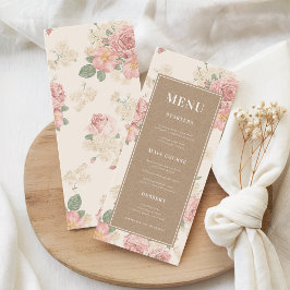 Vintage Rose Garden Floral & Kraft Wedding Meny
