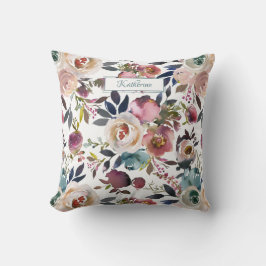 Vintage Rosé Kräm Pink Floral Anpassad Akvarell Kudde