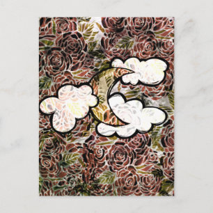 Vintage Rose Moon Abstrakt Rosor Moonchild Mönster Vykort