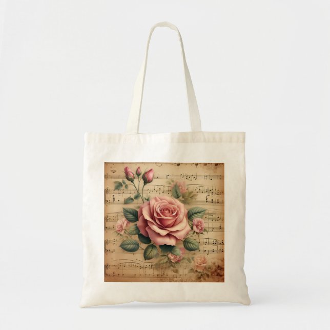 Vintage Rose & Notblad – Bomullstaska Tygkasse (Framsidan)