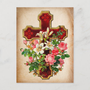 Vintage Rose och Cross Save the Date Meddelande Vykort