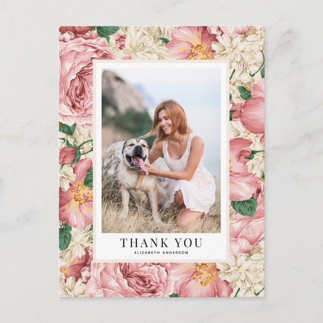 Vintage Rose och Hydrangea Examen Tacksamhet Vykort (Framsida)