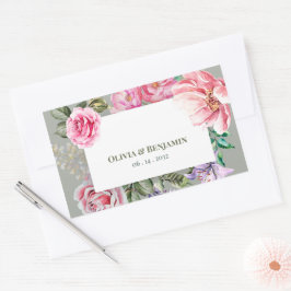 Vintage Rose Romantisk Botanisk Blommig Bröllop Rektangulärt Klistermärke