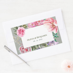 Vintage Rose Romantisk Botanisk Blommig Bröllop Rektangulärt Klistermärke