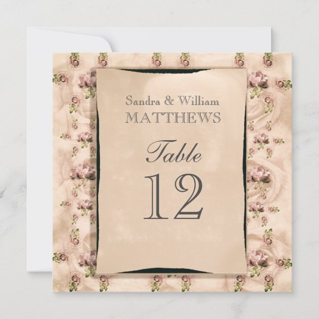 Vintage Rose Spara Bordnummer Inbjudningar (Framsida)
