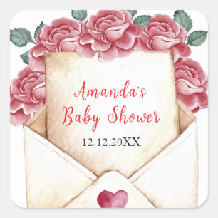 Vintage Rose Sweetheart Letter  Bebis Shower  Fyrkantigt Klistermärke