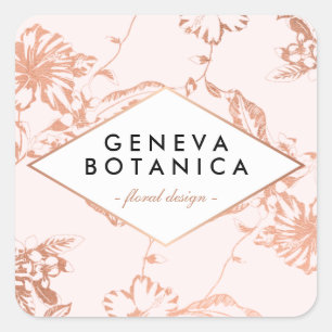 Vintage roséguld blommönster på rosa designer fyrkantigt klistermärke