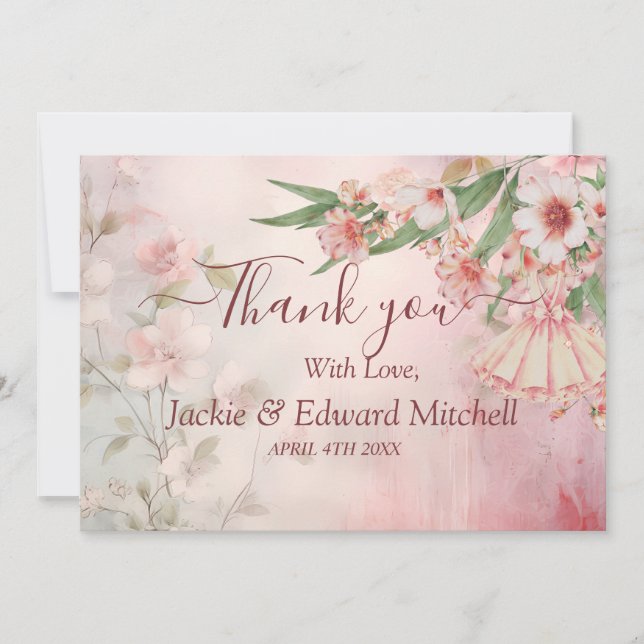 Vintage rosenskär brudklänning tack kort (Framsida)