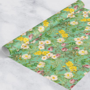 Vintage Rosenträdgårdspresentpapper i Mintgrön Presentpapper