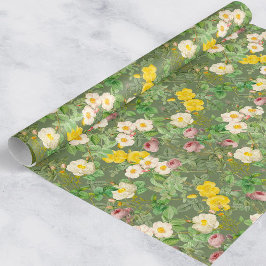 Vintage Rosenträdgårdspresentpapper i Salggrönt Presentpapper