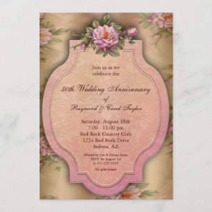 Vintage Roses 50-årsjubileum Partyinbjudningar Inbjudningar