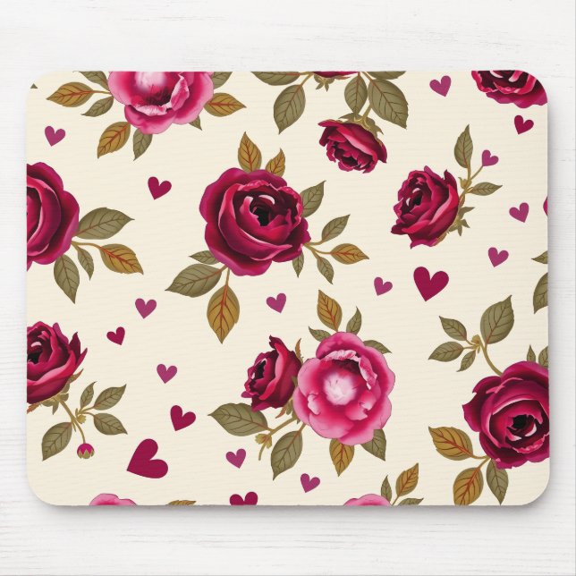 Vintage Roses and Hearts Mouse Pad Musmatta (Framsidan)