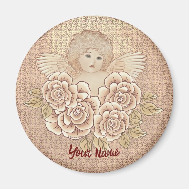Vintage Roses Cherub Ängel  Magnet (Framsidan)