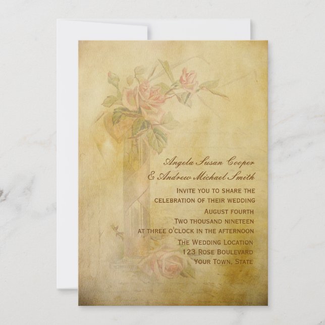 Vintage Roses Pergament Bröllop Inbjudningar (Framsida)