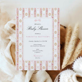 Vintage Rosett Rosa Blommig Bebis Baby Shower Inbjudningar
