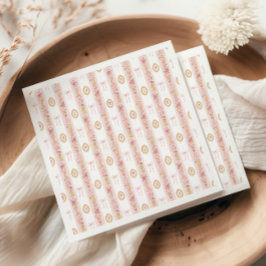 Vintage Rosett Rosa Blommig Flickbabyfirande Pappersservett