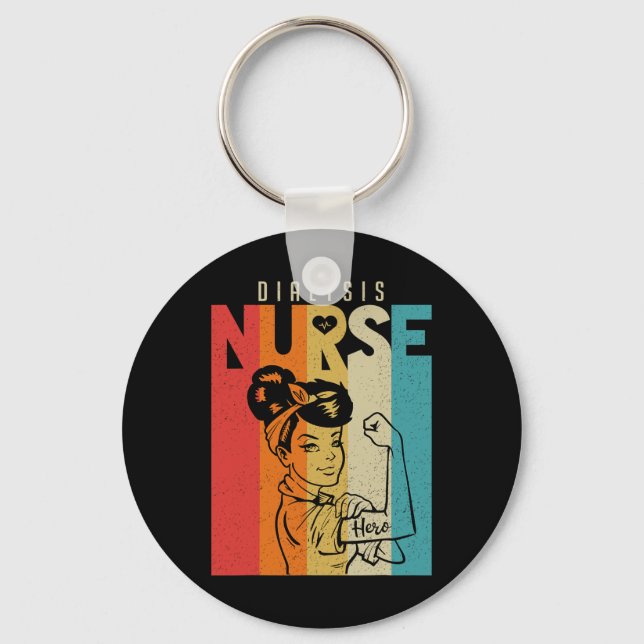 Vintage Rosie the Riveter Dialysis Nurse Nyckelring (Framsida)