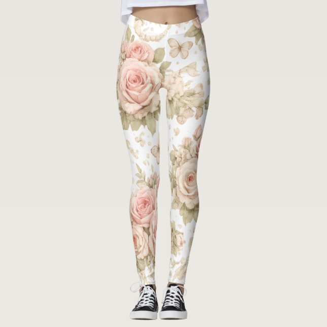 Vintage Rosmönstrade Leggings (Framsida)
