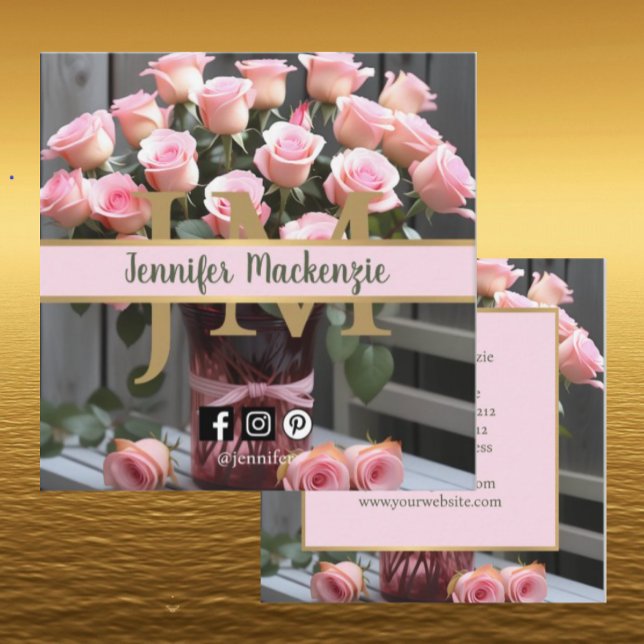 Vintage Rosor Guld Vacker Rosa  Fyrkantigt Visitkort (Skapare uppladdad)
